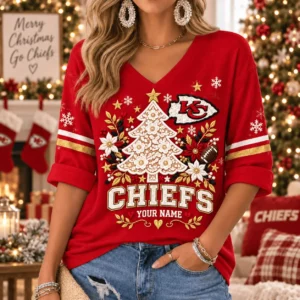 Limited Edition – Customized NFL Kansas City Chiefs Women’s Heart V-Neck Long Sleeve Shirt