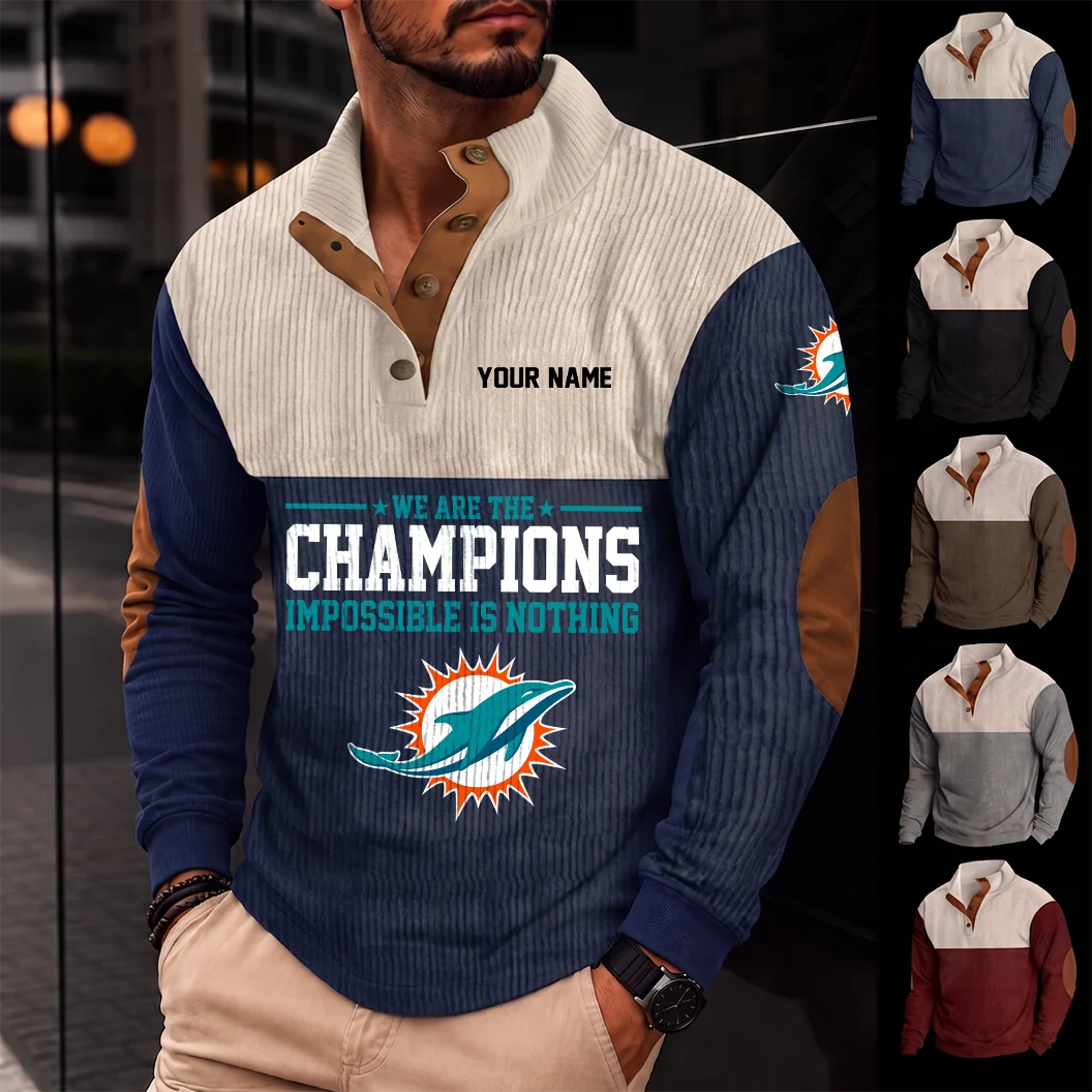 Limited Edition – Customized NFL Miami Dolphins Button Sweatshirts Stand Collar