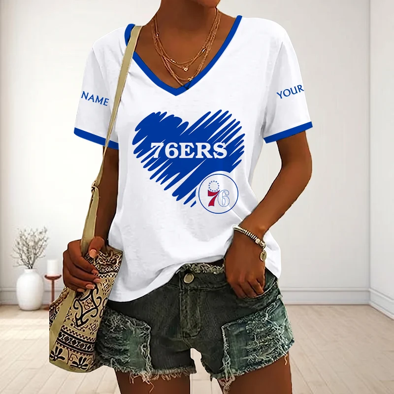 Limited Edition – Customized NBA Philadelphia 76Ers V-Neck Female Shirt