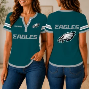 Limited Edition – Customized NFL Philadelphia Eagles Women’s Short Sleeve Henley T-Shirt