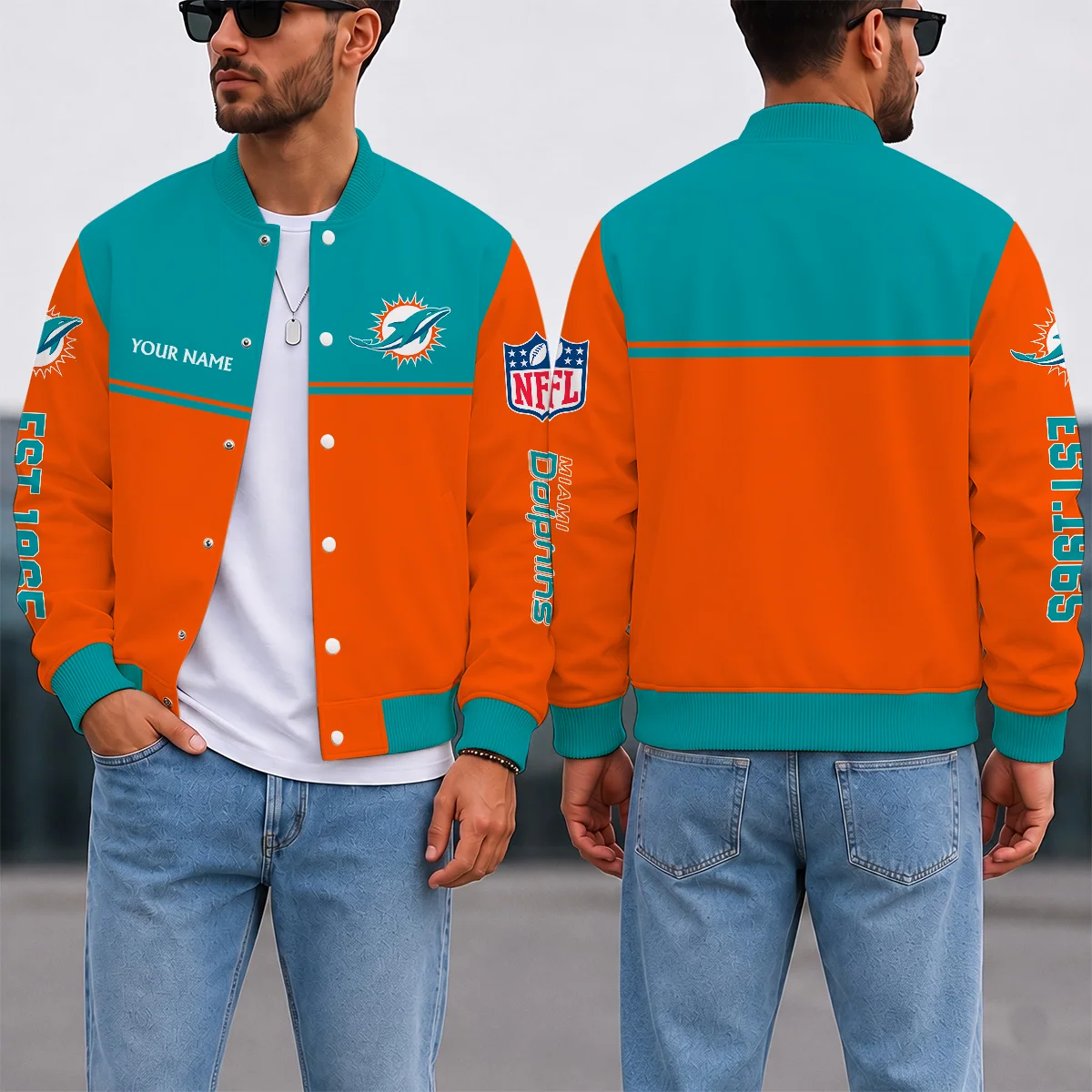 Limited Edition – Customized NFL Miami Dolphins Satin Varsity & Baseball Jacket