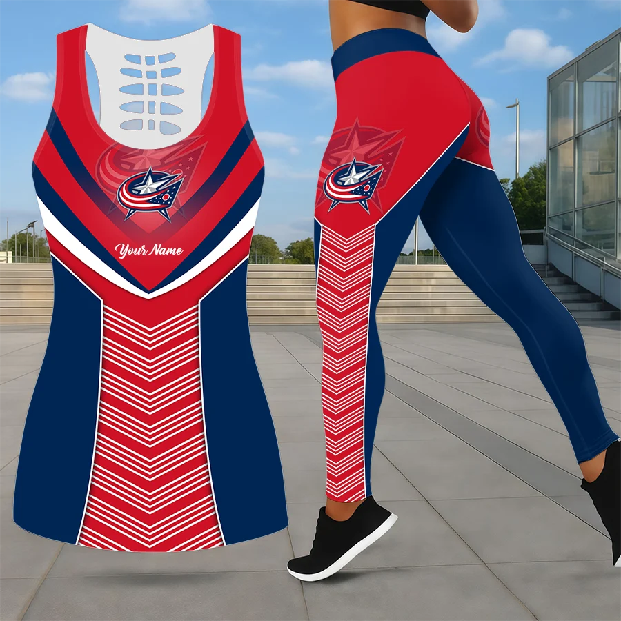 Limited Edition – Customized NHL Columbus Blue Jackets Leggings & Hollow Tank Top Set