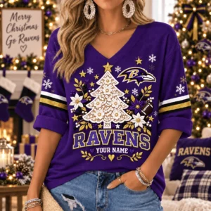 Limited Edition – Customized NFL Baltimore Ravens Women’s Heart V-Neck Long Sleeve Shirt