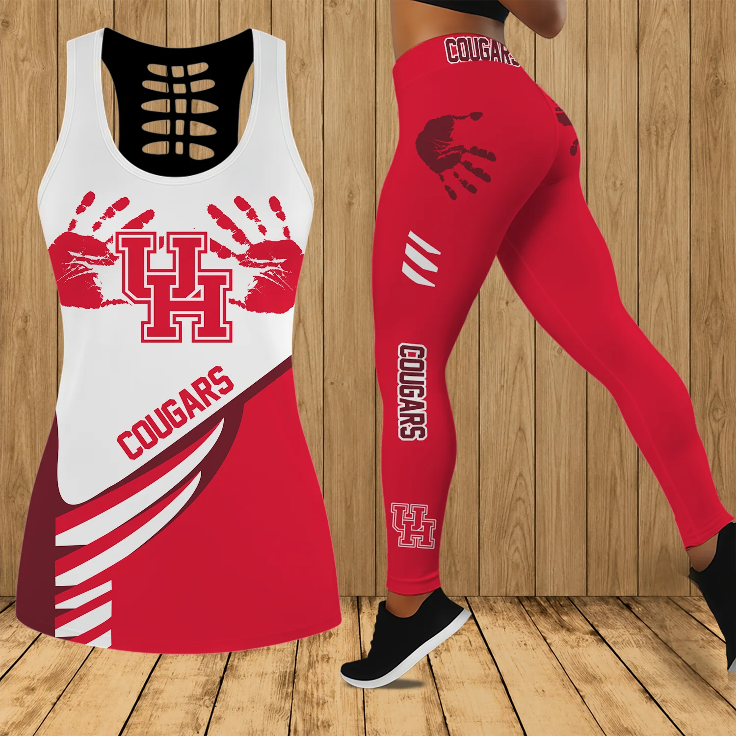 Limited Edition – Customized NCAA Houston Cougars Strappy Hollow Tank Top & Leggings Set