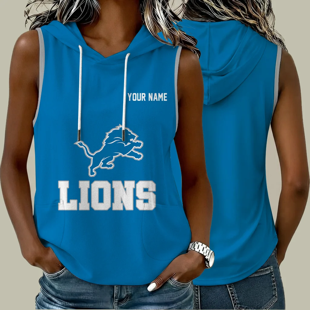 Limited Edition – Customized NFL Detroit Lions Women’s Sleeveless Hooded Pocket Tank Top