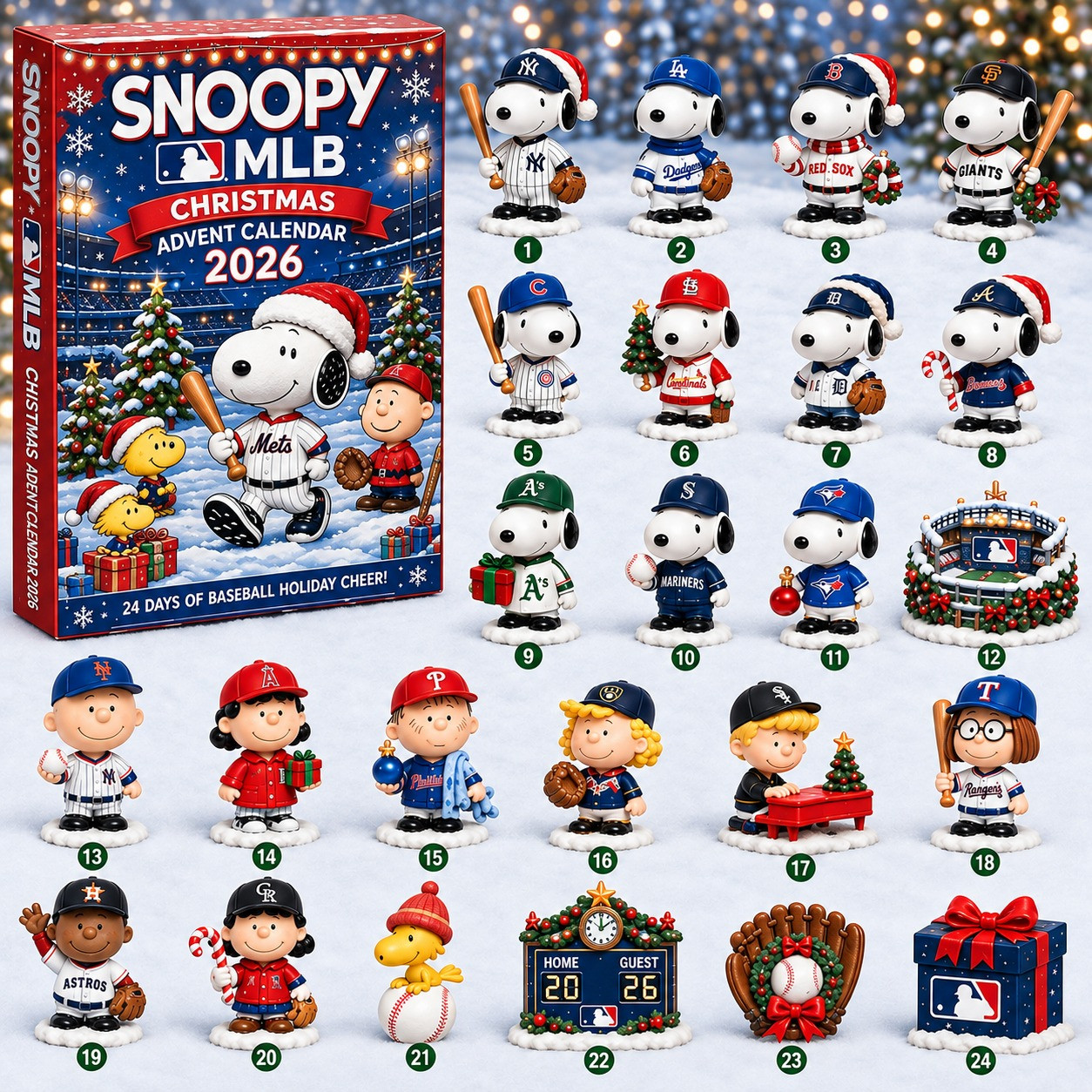 Snoopy x MLB Baseball Christmas Advent Calendar 2026 Snoopy Christmas Merch Gift Ideas
