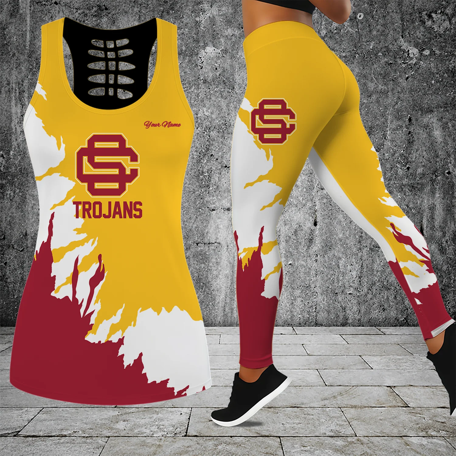 Limited Edition – Customized NCAA Usc Trojans Hollow Tank Top & Leggings Set