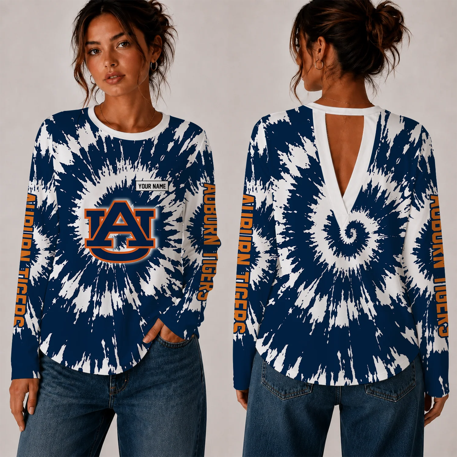 Limited Edition – Customized NCAA Auburn Tigers Women’s Back V-Cut Long-Sleeve Shirt