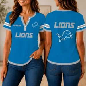 Limited Edition – Customized NFL Detroit Lions Women’s Short Sleeve Henley T-Shirt