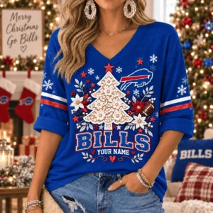 Limited Edition – Customized NFL Buffalo Bills Women’s Heart V-Neck Long Sleeve Shirt