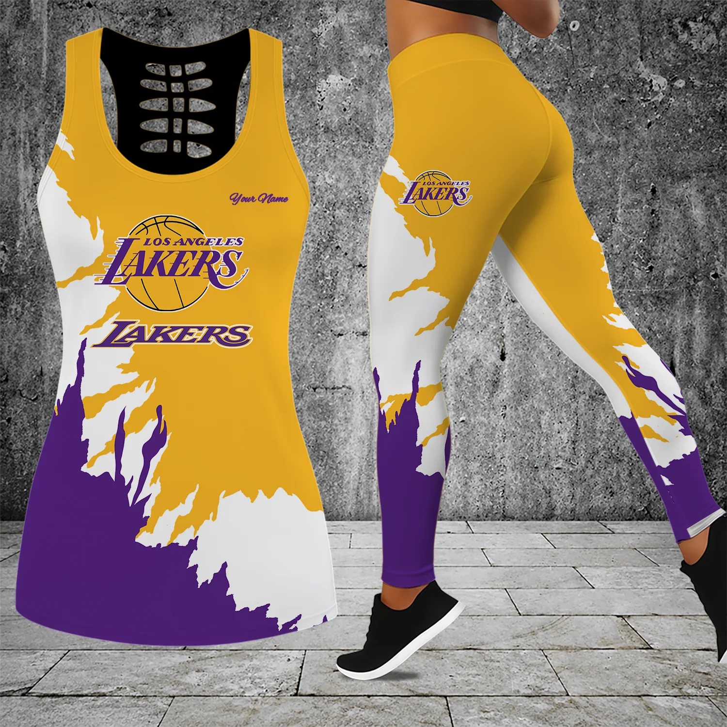 Limited Edition – Customized NBA Los Angeles Lakers Hollow Tank Top & Leggings Set
