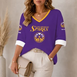 Limited Edition – Customized WNBA Los Angeles Sparks Women’s Heart V-Neck Long Sleeve Shirt