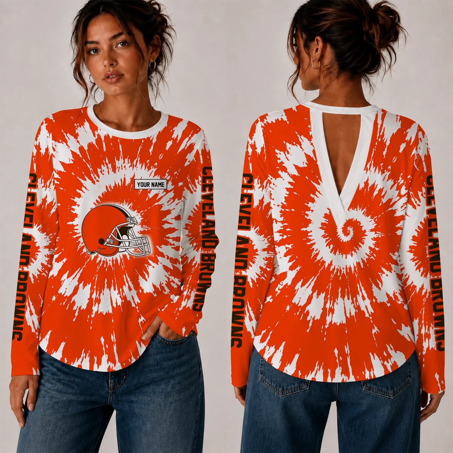 Limited Edition – Customized NFL Cleveland Browns Women’s Back V-Cut Long-Sleeve Shirt