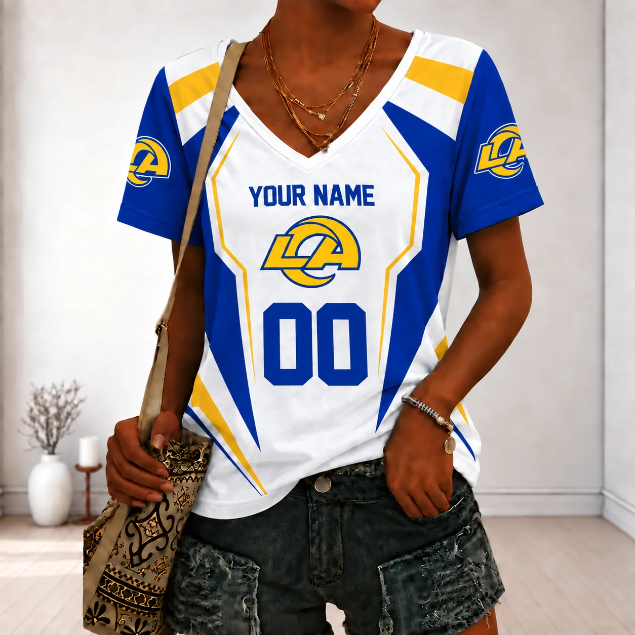 Limited Edition – Customized NFL Los Angeles Rams V-Neck Female Shirt