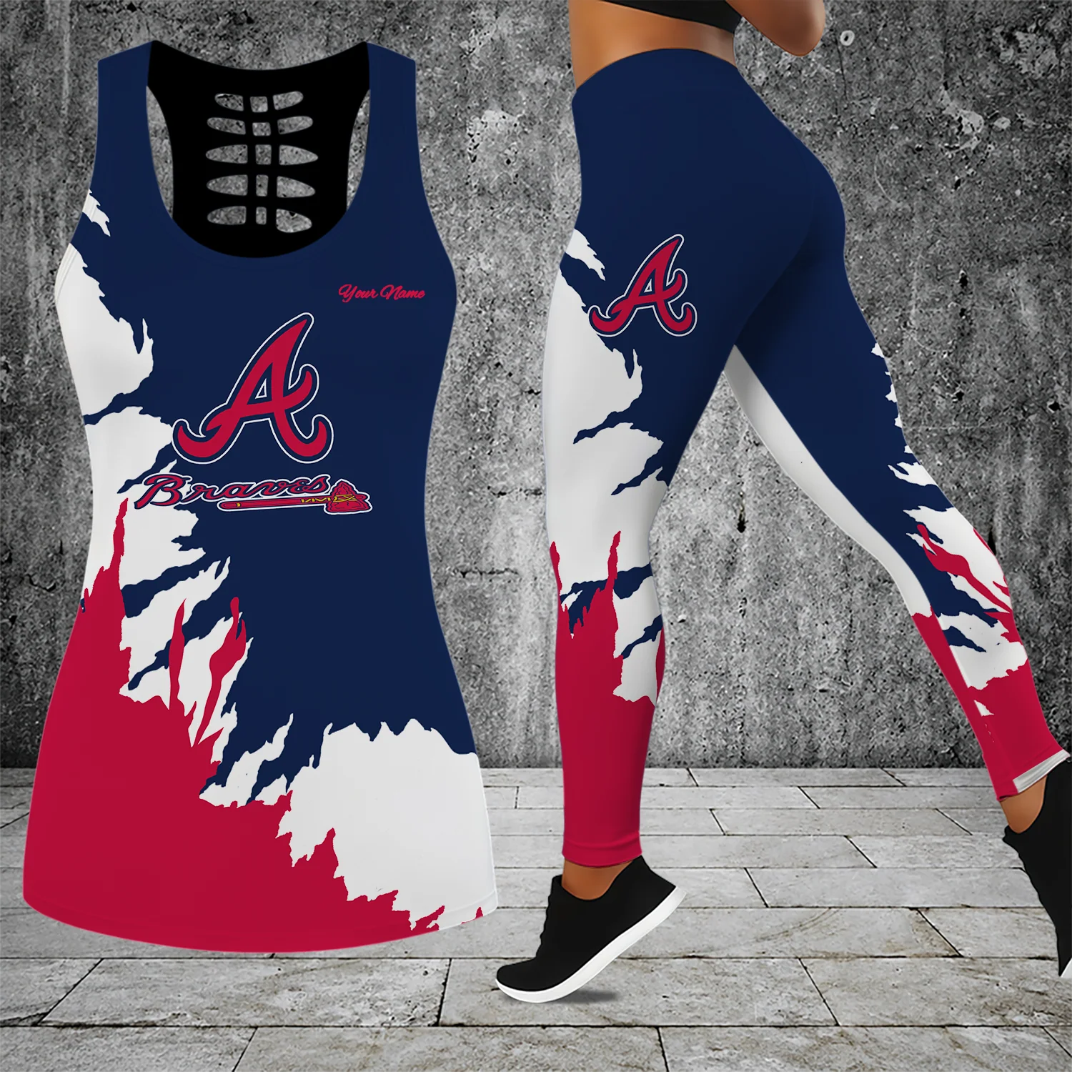 Limited Edition – Customized MLB Atlanta Braves Hollow Tank Top & Leggings Set