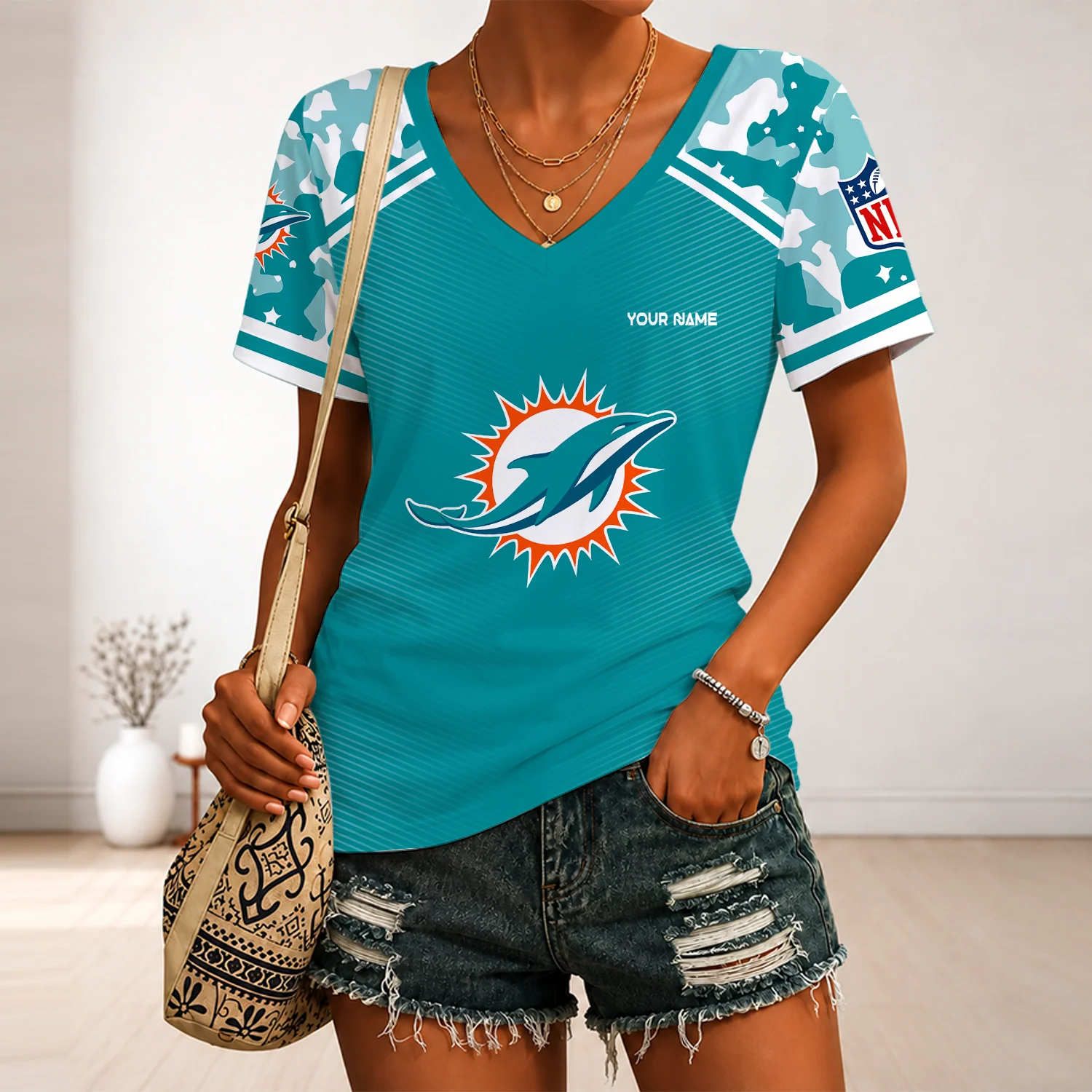 Limited Edition – Customized NFL Miami Dolphins V-Neck Female Shirt