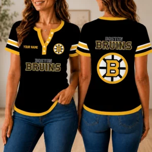 Limited Edition – Customized NHL Boston Bruins Women’s Short Sleeve Henley T-Shirt