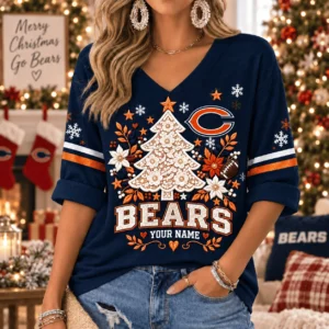 Limited Edition – Customized NFL Chicago Bears Women’s Heart V-Neck Long Sleeve Shirt