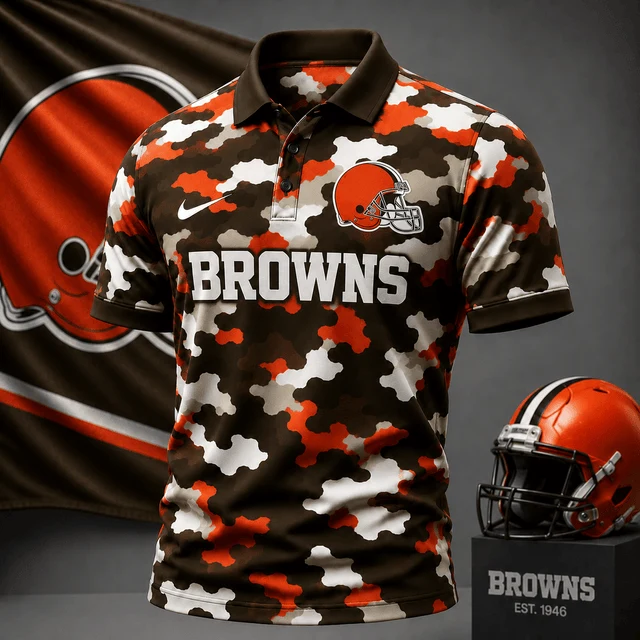 Limited Edition – Customized NFL Cleveland Browns Camo Polo Shirt