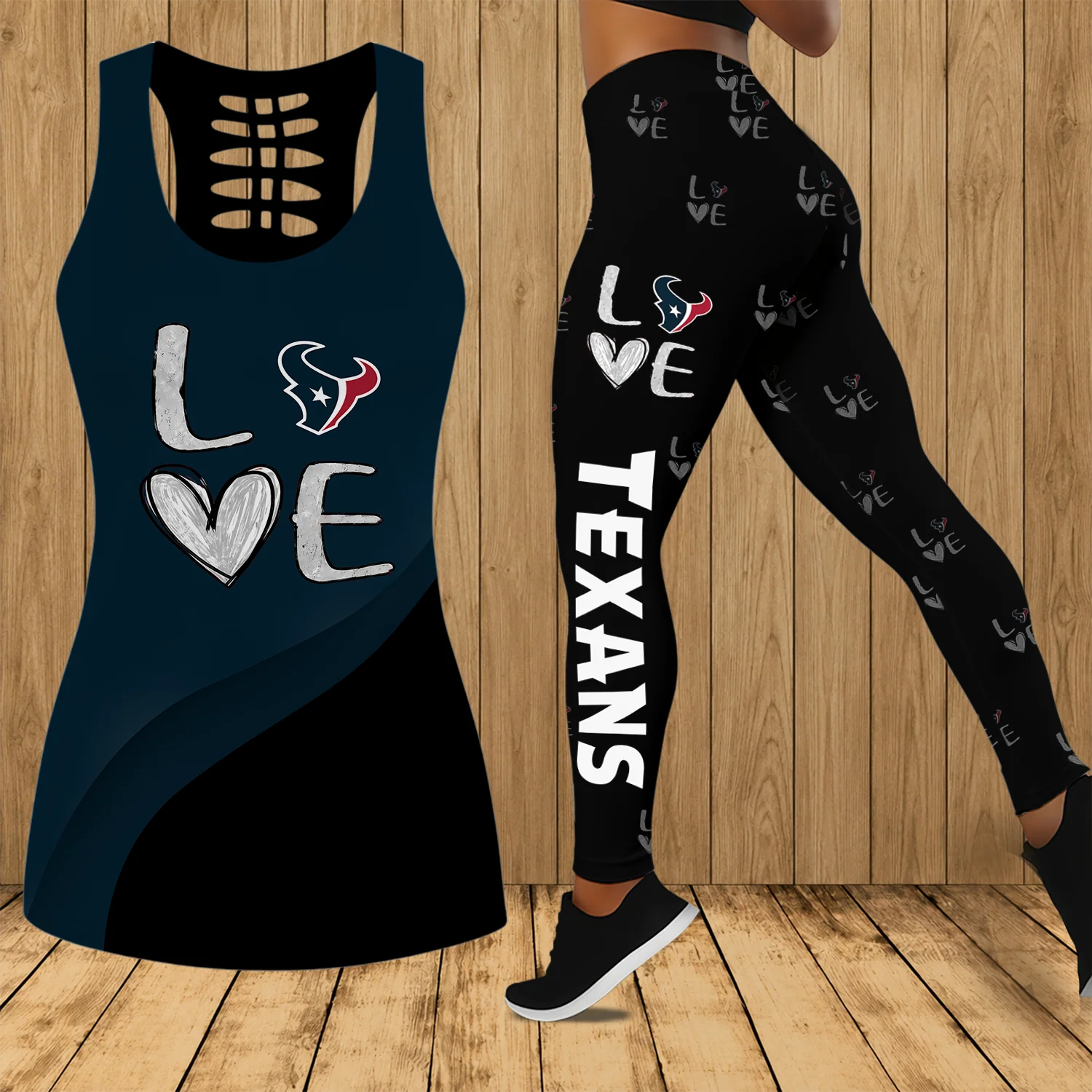 Limited Edition – Customized NFL Houston Texans Hollow Tank Top & Leggings Set