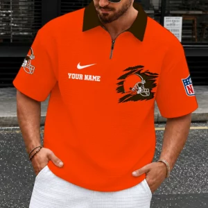 Limited Edition – Customized NFL Cleveland Browns Quarter-Zip Polo Shirt