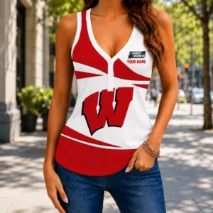 Limited Edition – Customized NCAA Wisconsin Badgers Women’s V-Neck Tank Top
