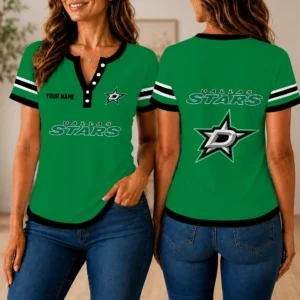Limited Edition – Customized NHL Dallas Stars Women’s Short Sleeve Henley T-Shirt