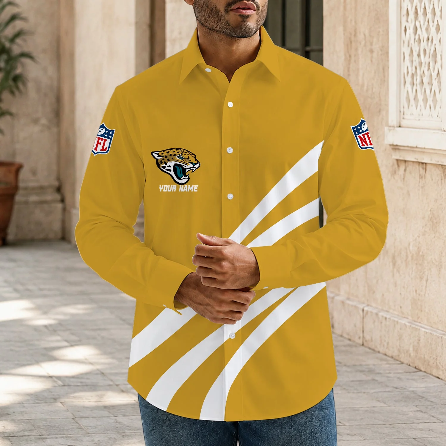 Limited Edition – Customized NFL Jacksonville Jaguars Men’s Long Sleeve Button-Up Shirt