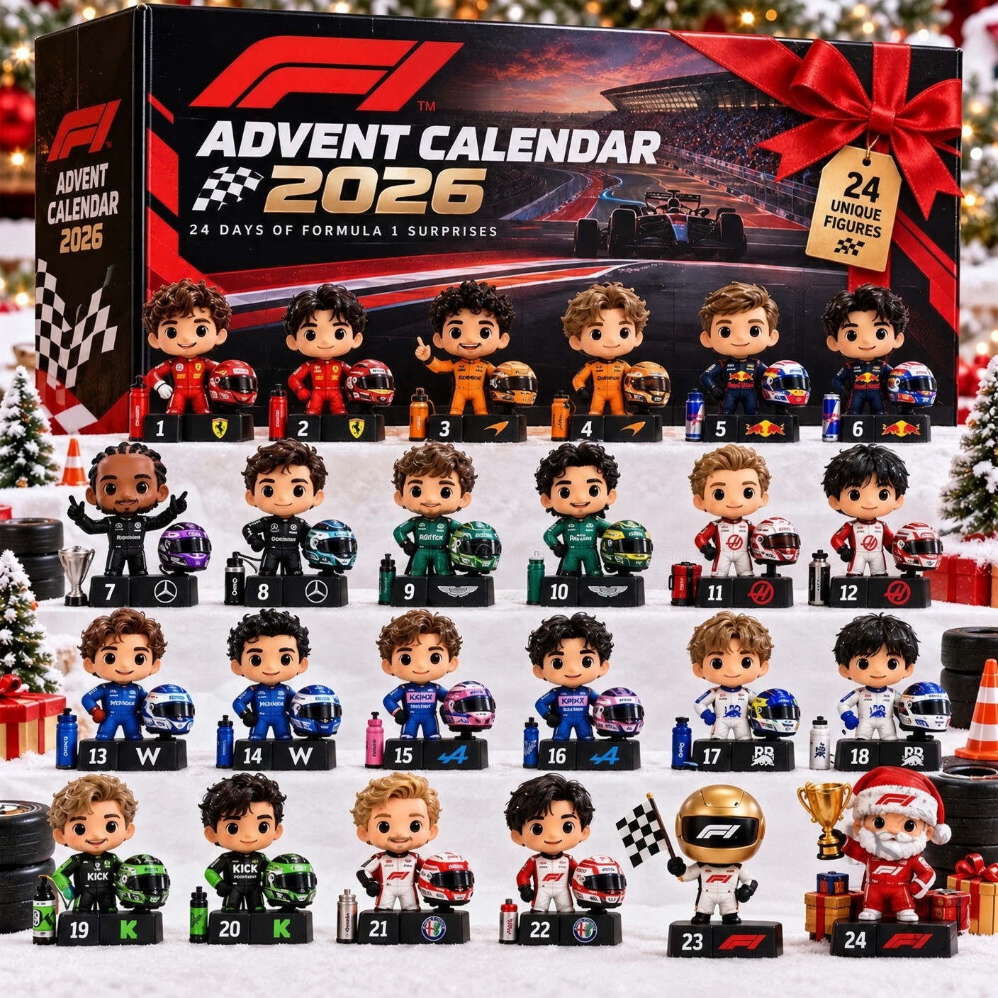 F1 2026 Advent Calendar 24 Unique Fighters Collectible Christmas Ornaments Gifts