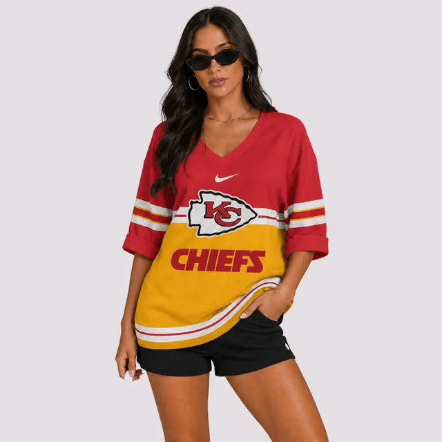 Limited Edition – Customized NFL Kansas City Chiefs Women’s Heart V-Neck Long Sleeve Shirt