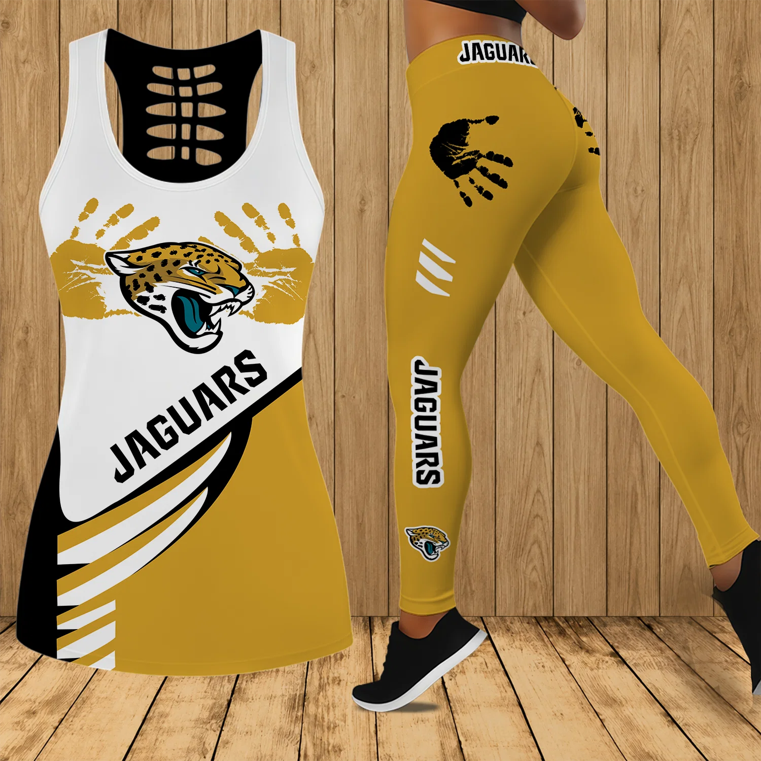 Limited Edition – Customized NFL Jacksonville Jaguars Hollow Tank Top & Leggings Set