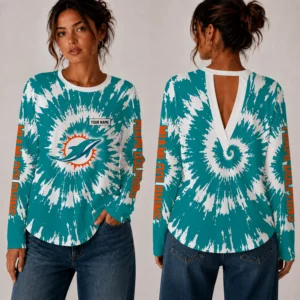 Limited Edition – Customized NFL Miami Dolphins Women’s Back V-Cut Long-Sleeve Shirt