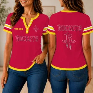Limited Edition – Customized NBA Houston Rockets Women’s Short Sleeve Henley T-Shirt