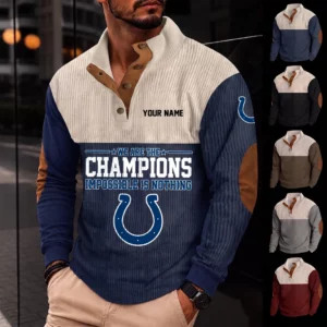 Limited Edition – Customized NFL Indianapolis Colts Button Sweatshirts Stand Collar