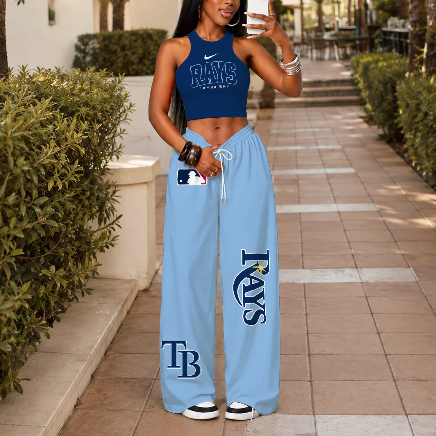 Limited Edition – Customized MLB Tampa Bay Rays Women’s Crop Top & Long Pants Set