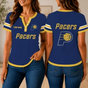 Limited Edition – Customized NBA Indiana Pacers Women’s Short Sleeve Henley T-Shirt