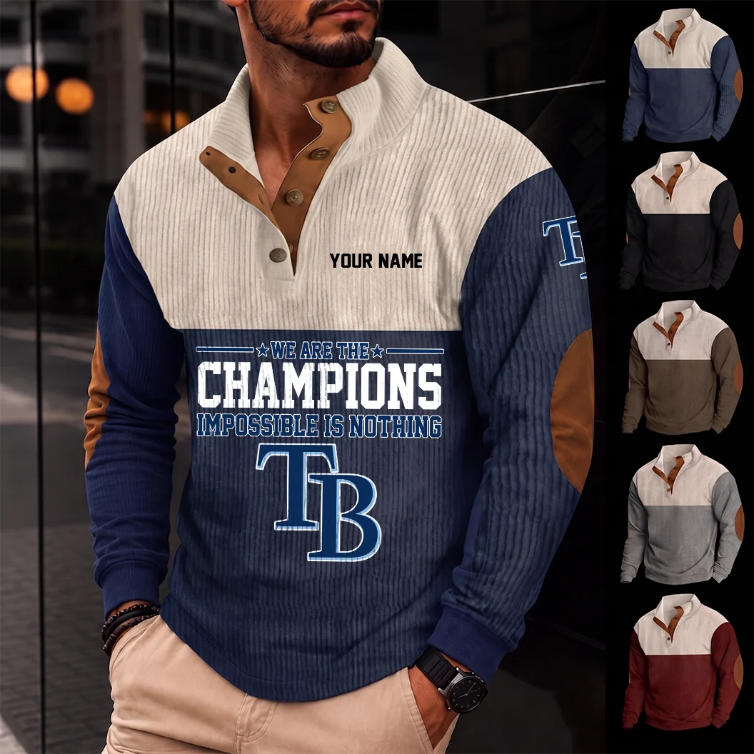 Limited Edition – Customized MLB Tampa Bay Rays Button Sweatshirts Stand Collar
