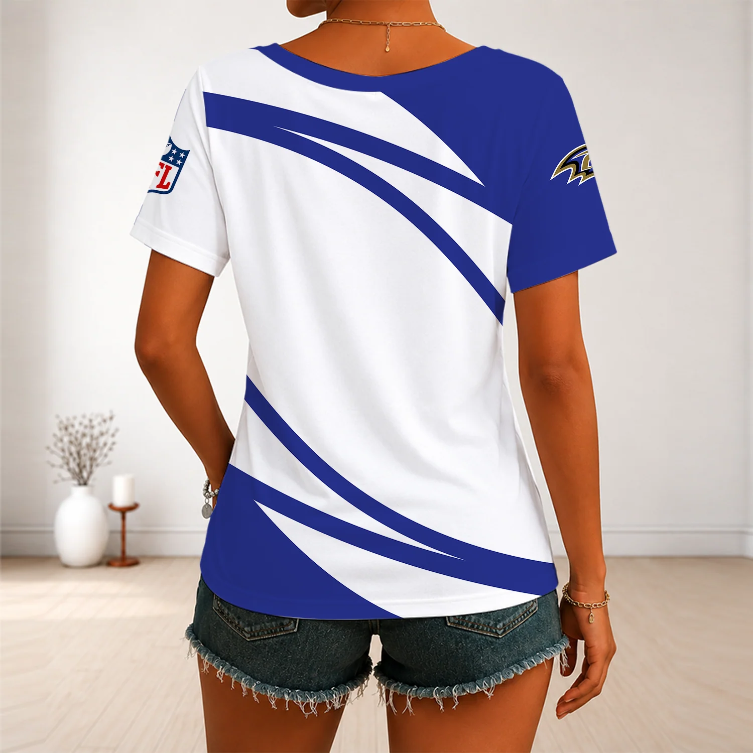 Limited Edition – Customized NFL Baltimore Ravens V-Neck Female Shirt - Image 4