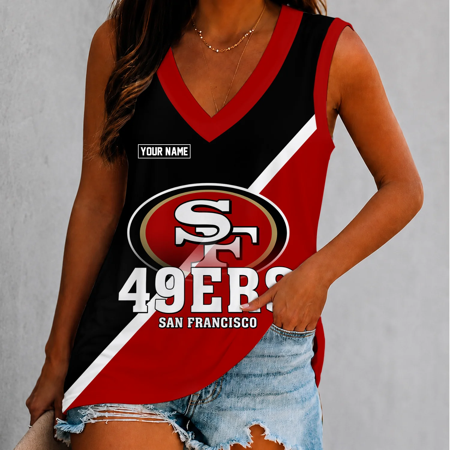 Limited Edition – Customized NFL San Francisco 49Ers Women’s V-Neck Tank Top