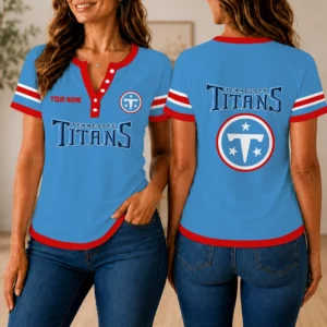 Limited Edition – Customized NFL Tennessee Titans Women’s Short Sleeve Henley T-Shirt
