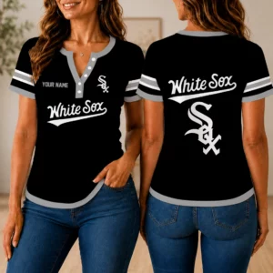 Limited Edition – Customized MLB Chicago Khaki Sox Women’s Short Sleeve Henley T-Shirt