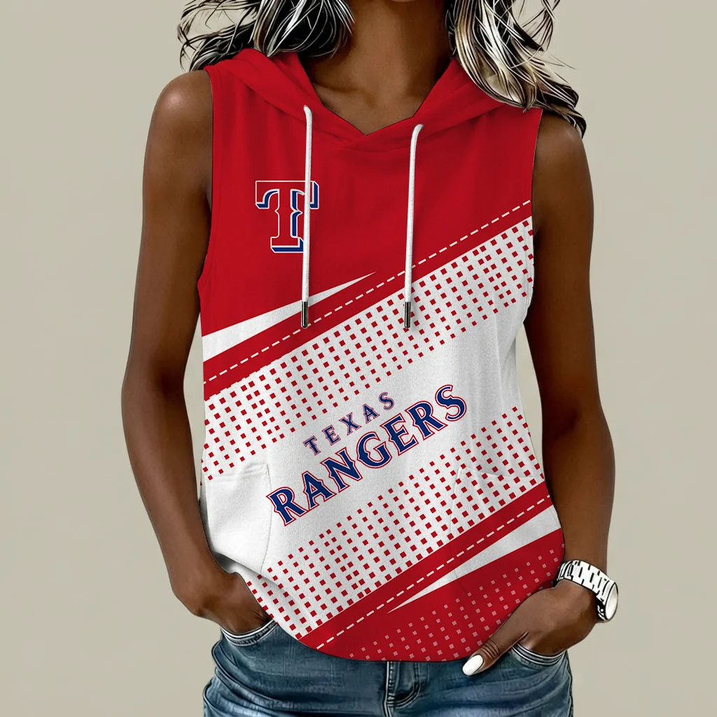 Limited Edition – Customized MLB Texas Rangers Women’s Sleeveless Hooded Pocket Tank Top