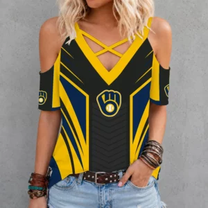 Limited Edition – Customized MLB Milwaukee Brewers Criss Cross V-Neck Top