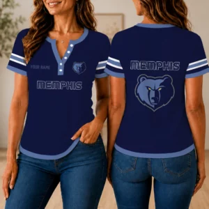 Limited Edition – Customized NBA Memphis Grizzlies Women’s Short Sleeve Henley T-Shirt