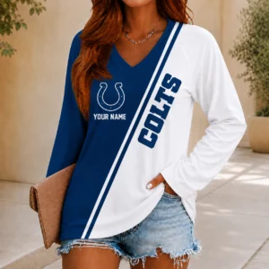 Limited Edition – Customized NFL Indianapolis Colts Women’s V-Neck Long Sleeved Shirt