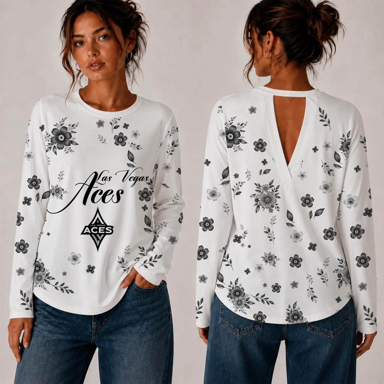 Limited Edition – Customized WNBA Las Vegas Aces Women’s Back V-Cut Long-Sleeve Shirt
