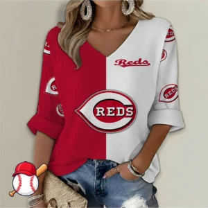 Limited Edition – Customized MLB Cincinnati Reds Women’s V-Neck Long Sleeve Shirt