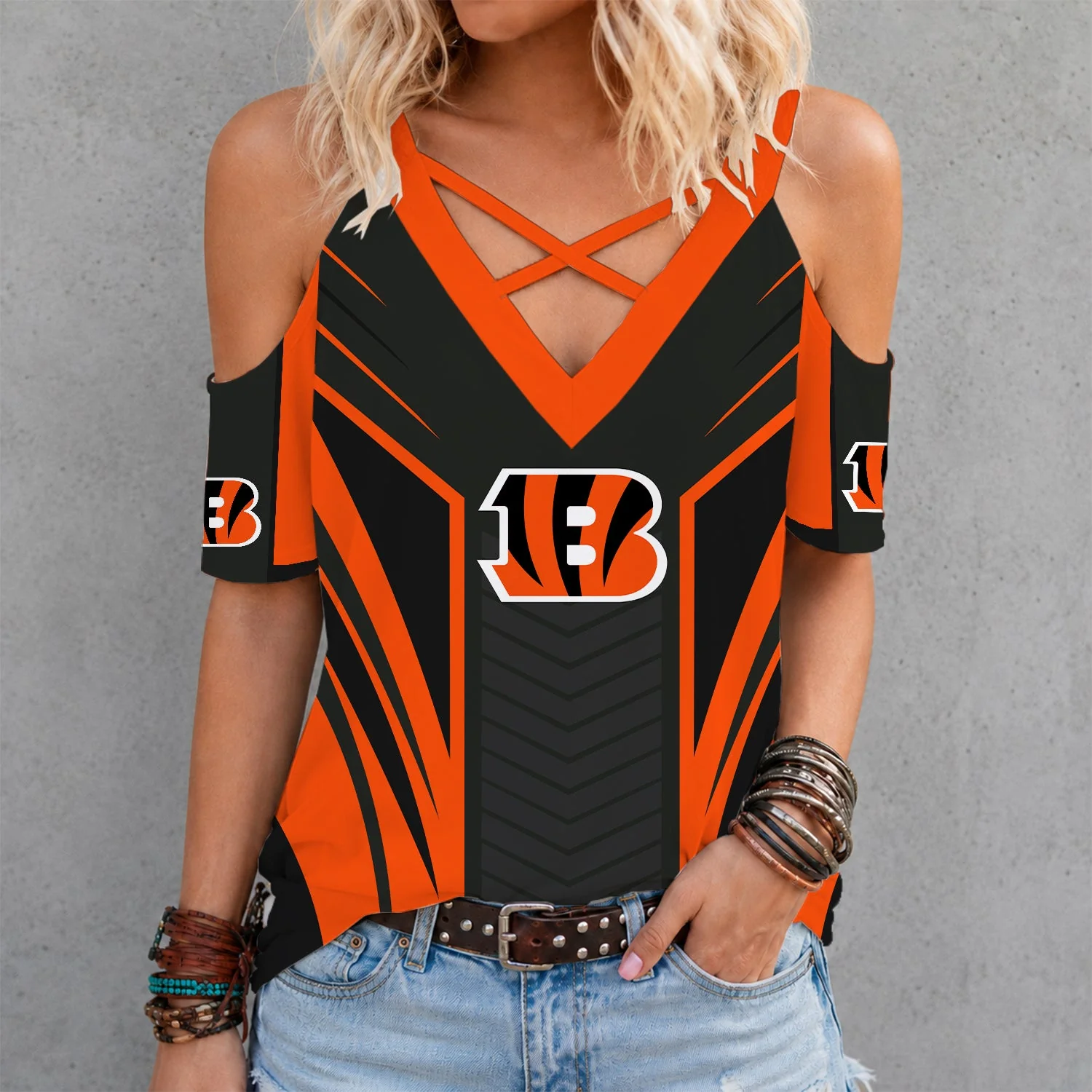 Limited Edition – Customized NFL Cincinnati Bengals Criss Cross V-Neck Top