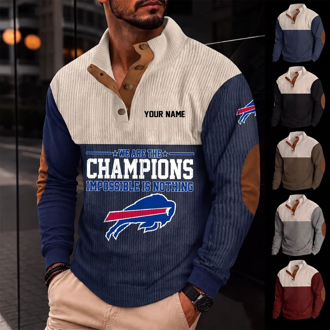 Limited Edition – Customized NFL Buffalo Bills Button Sweatshirts Stand Collar