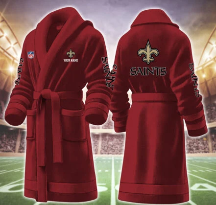 Limited Edition – Customized NFL New Orleans Saints Multicolor Fleece Bathrobe - Image 7